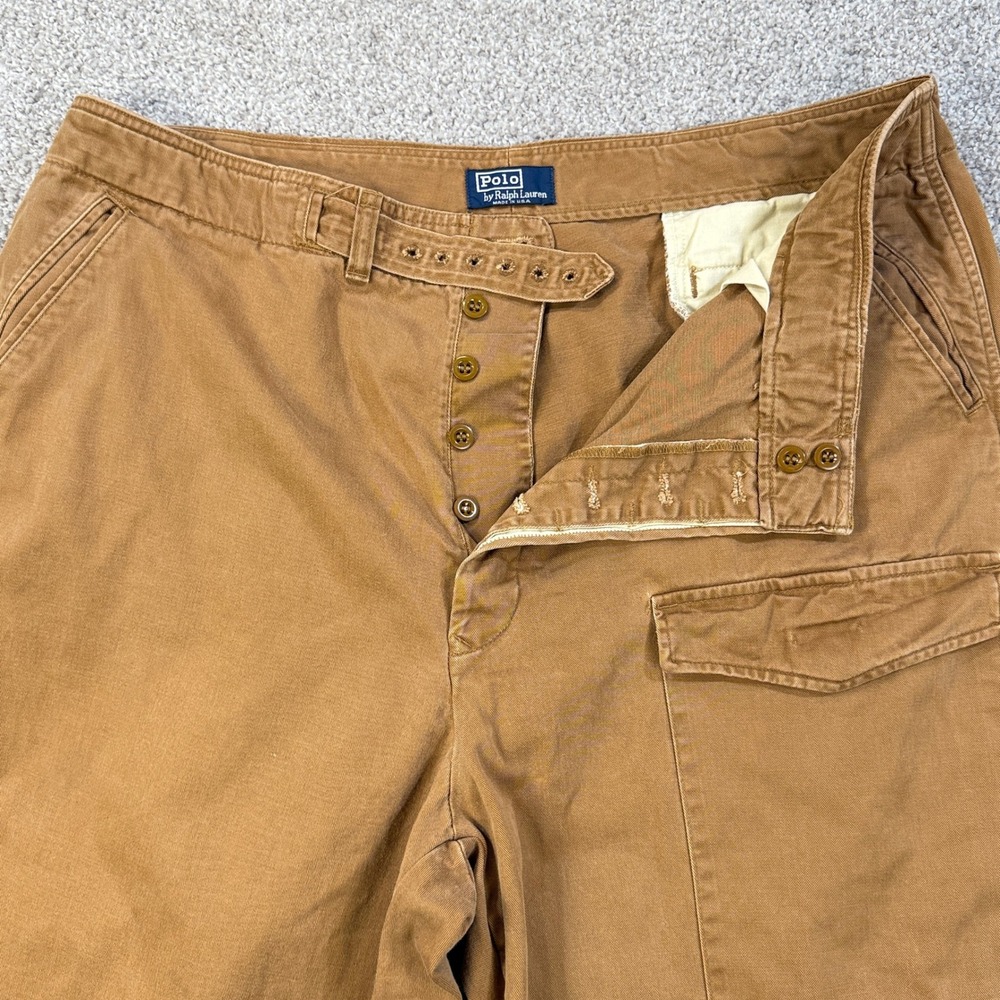 Vintage Polo Ralph Lauren Belted Pants Mens 40/32 Brown Canvas Cargo Cotton USA - Picture 4 of 16